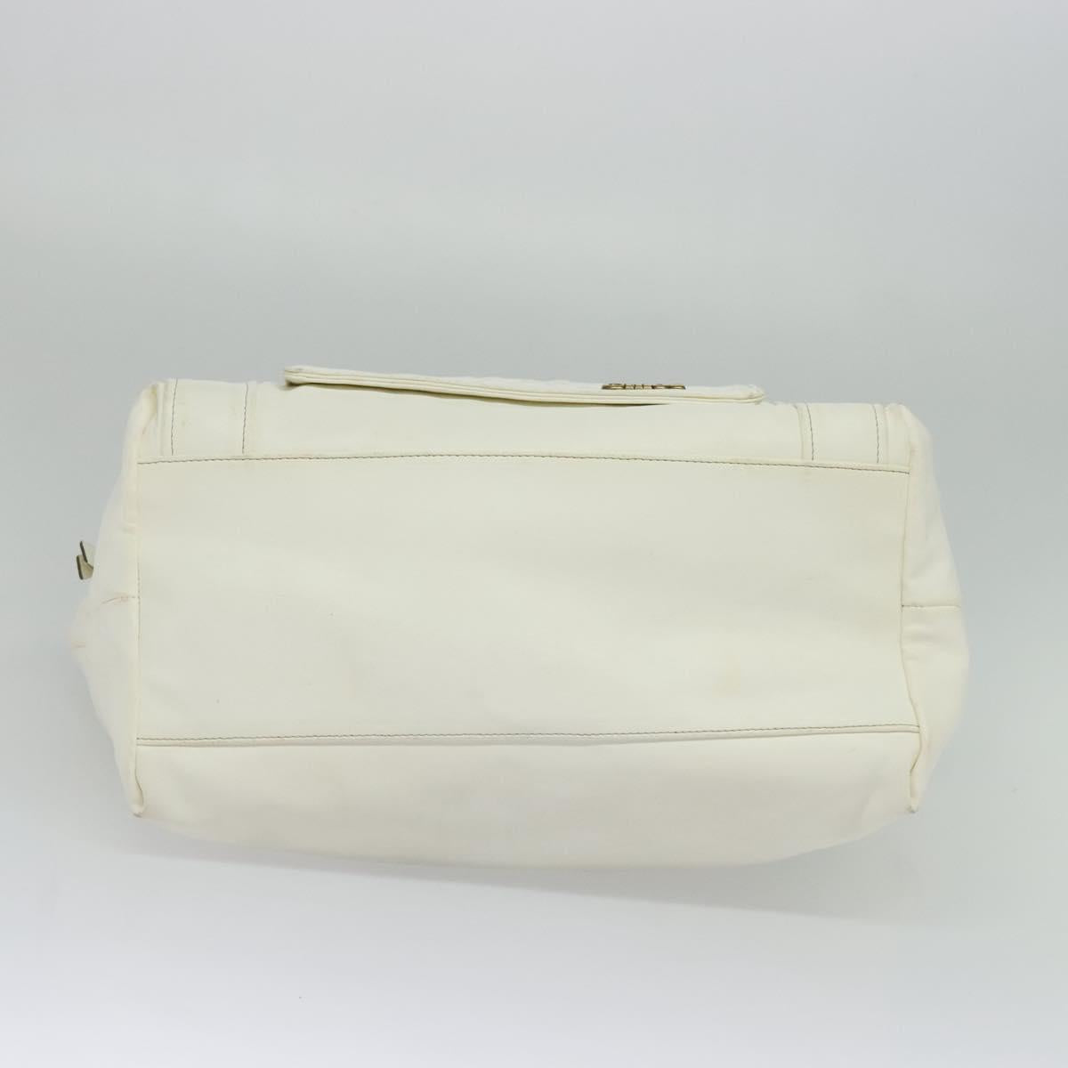 Chloe Eclipse Tote Bag Leather White Gold Auth bs27211