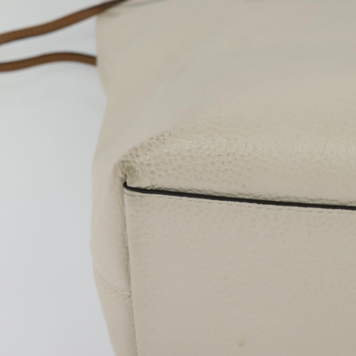 Coach Tote Bag Leather White Gold Auth bs27216