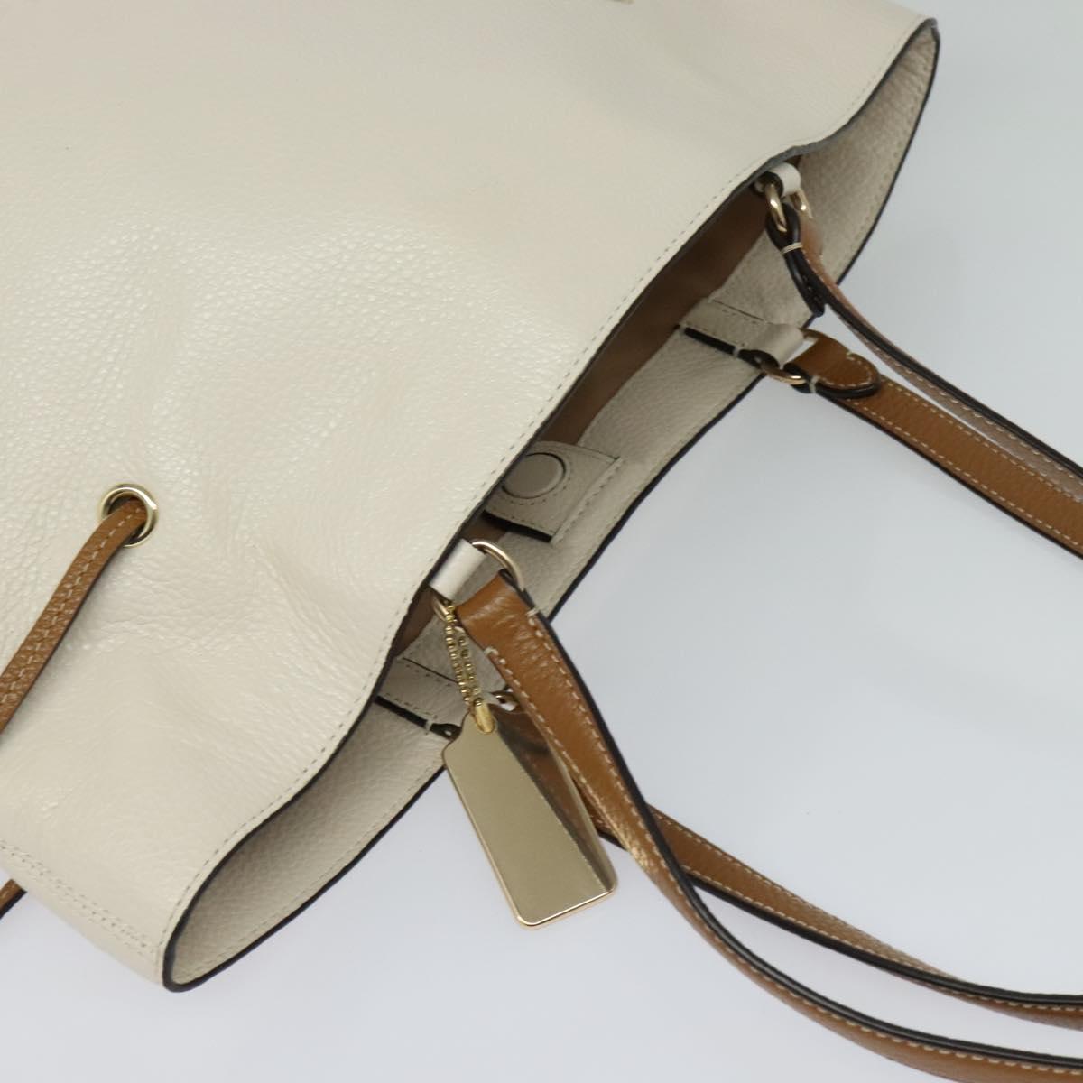 Coach Tote Bag Leather White Gold Auth bs27216