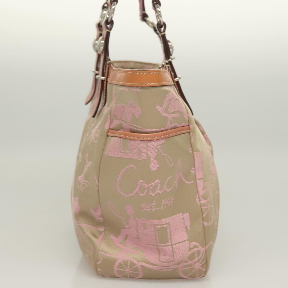 Coach Tote Bag Nylon Pink Silver Auth bs27221