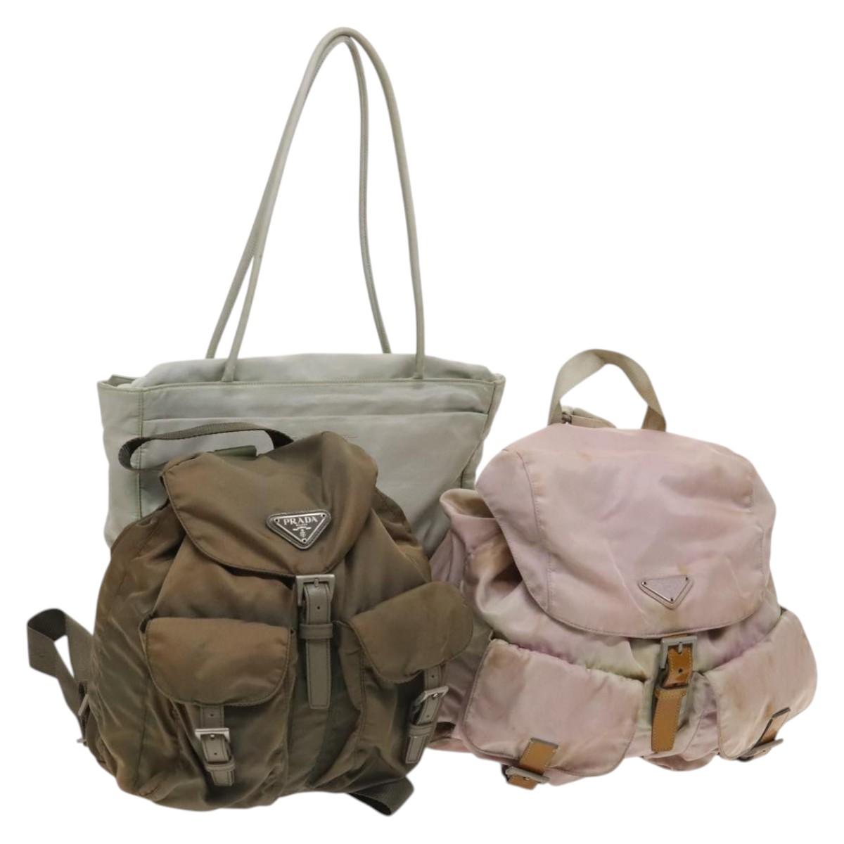 PRADA Bag Nylon 3Set Brown Pink Light blue Auth bs27237