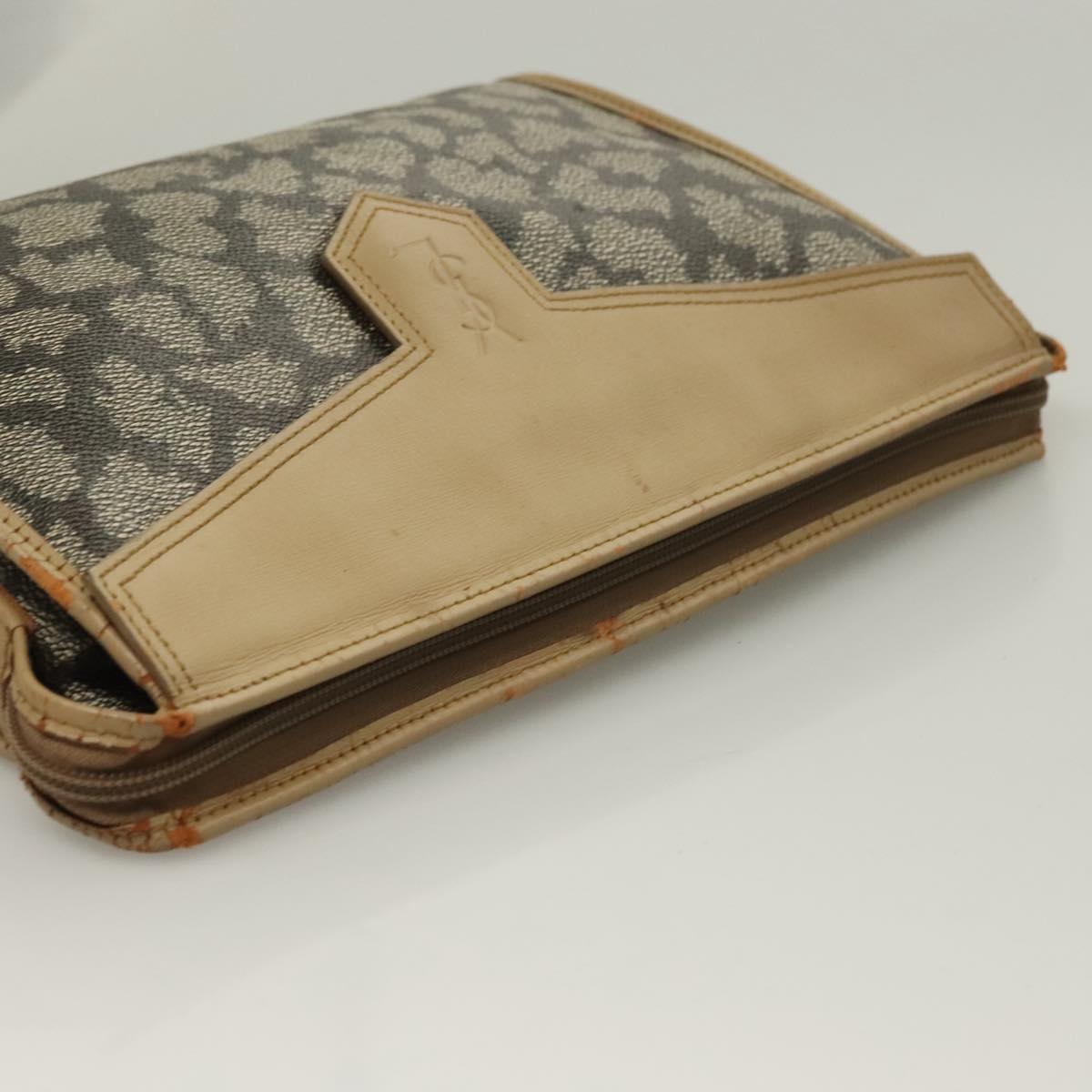 SAINT LAURENT Clutch Bag Leather PVC 4Set Black Gray beige Auth bs27239