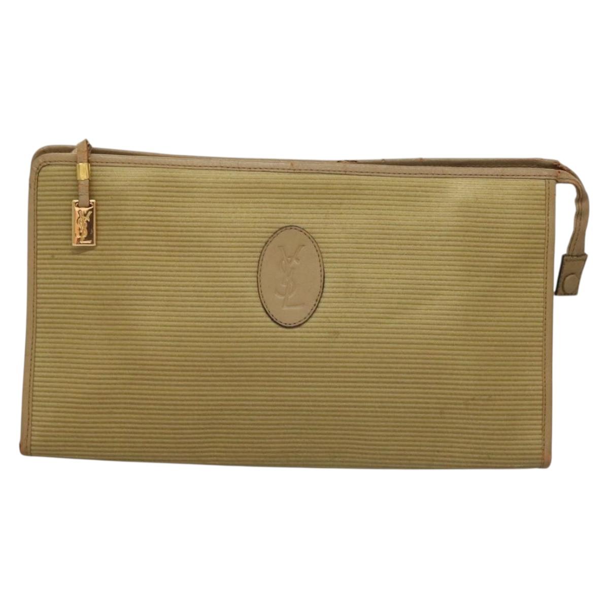 SAINT LAURENT Clutch Bag Leather PVC 4Set Black Gray beige Auth bs27239