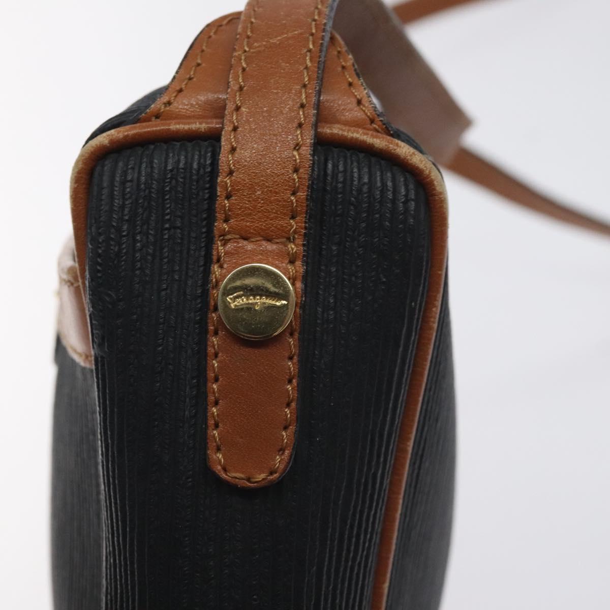 Salvatore Ferragamo Shoulder Bag Leather PVC Black Gold Auth bs27289
