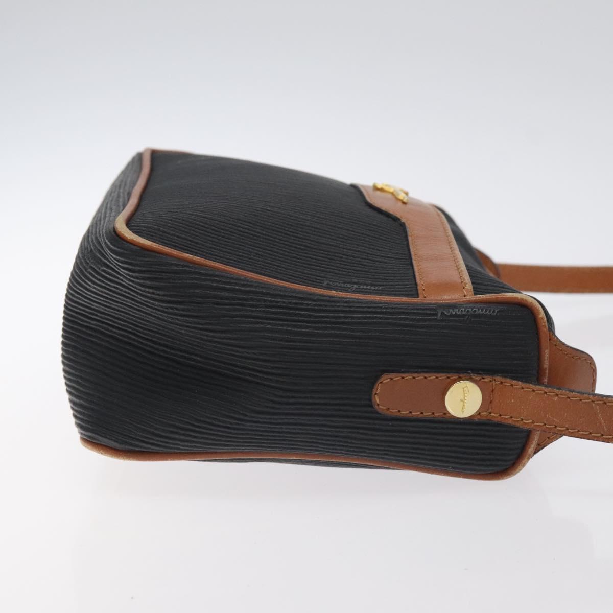 Salvatore Ferragamo Shoulder Bag Leather PVC Black Gold Auth bs27289