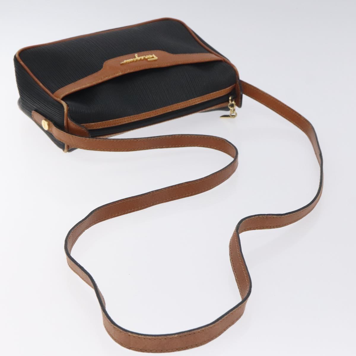 Salvatore Ferragamo Shoulder Bag Leather PVC Black Gold Auth bs27289