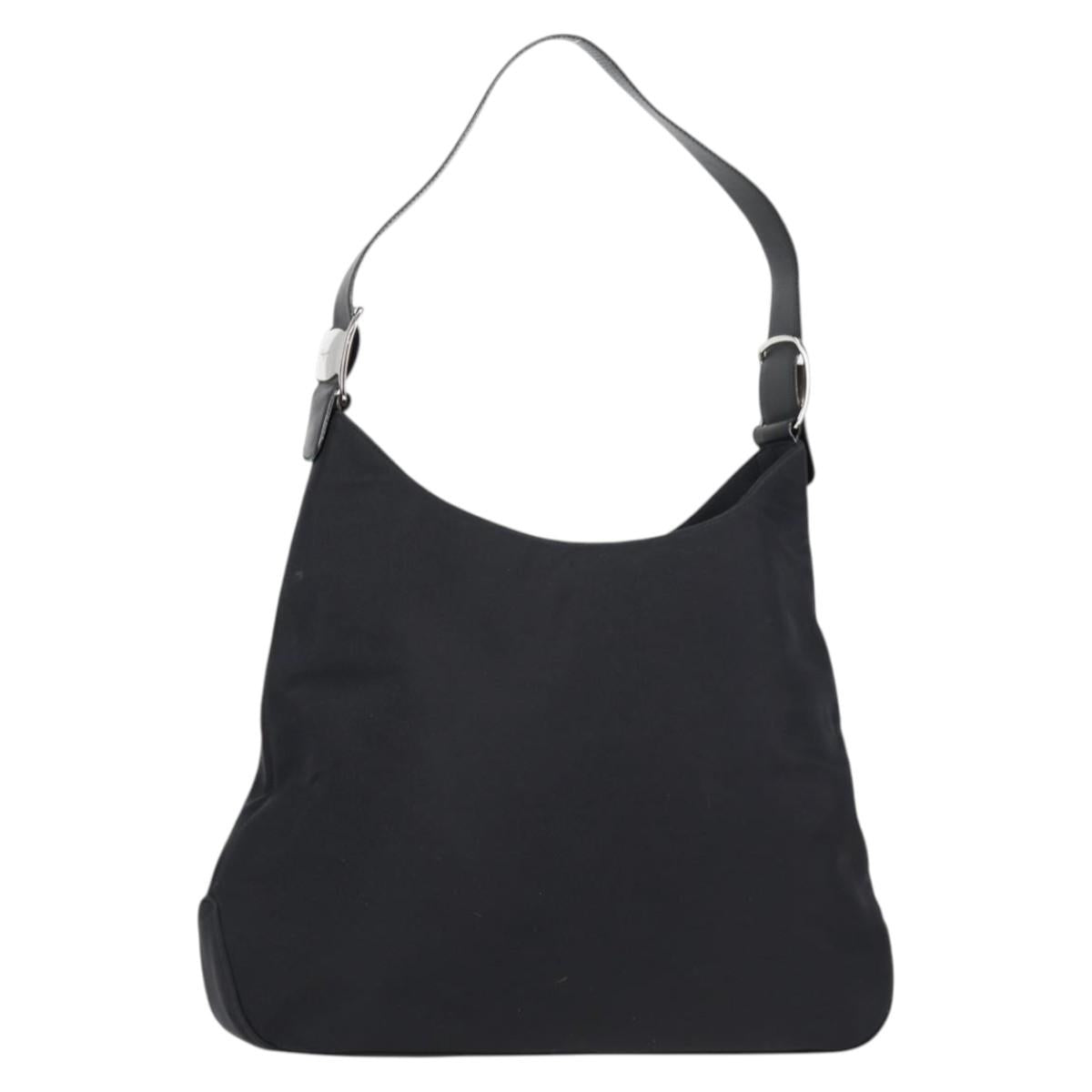 Salvatore Ferragamo Vala Shoulder Bag Nylon Black Silver Auth bs27290