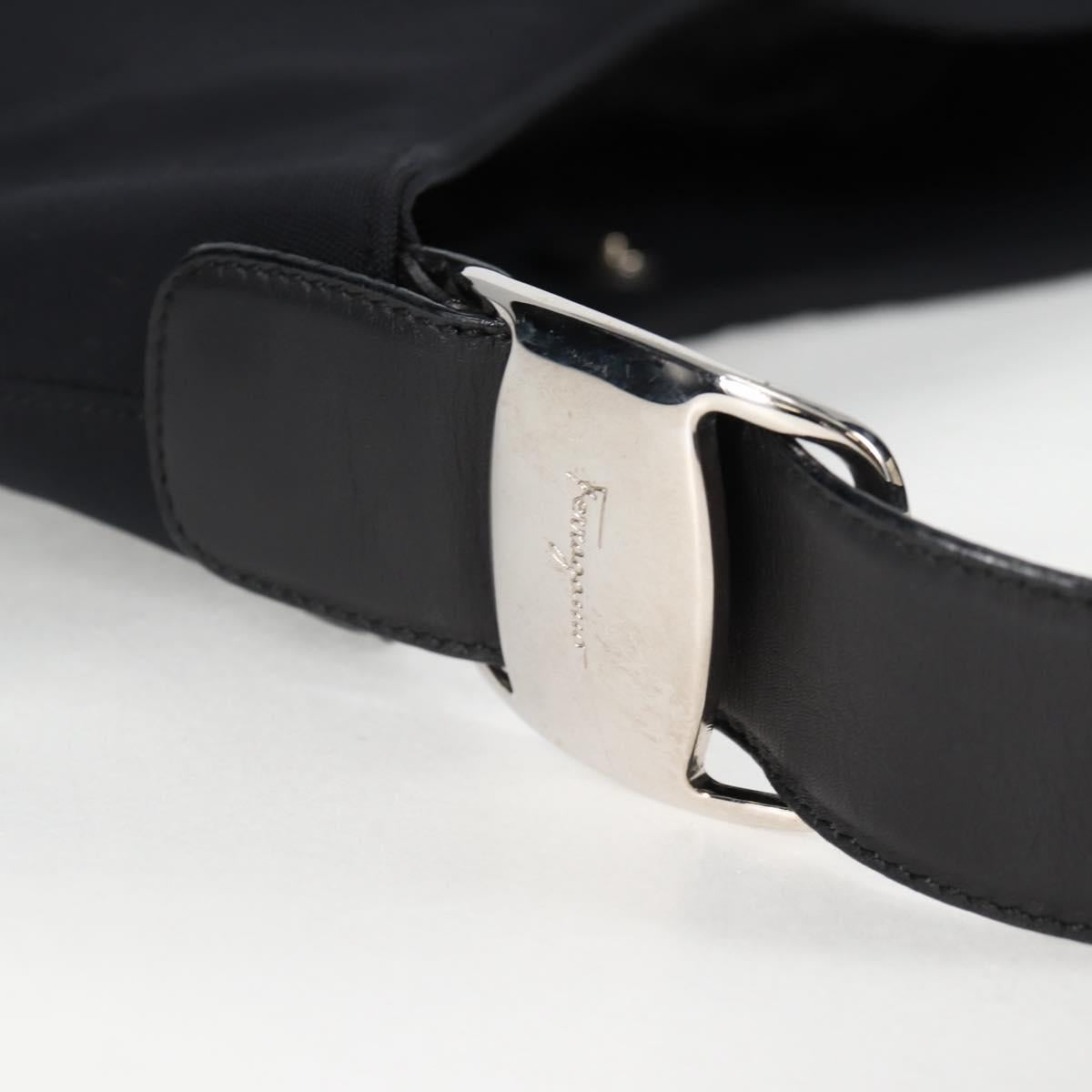 Salvatore Ferragamo Vala Shoulder Bag Nylon Black Silver Auth bs27290