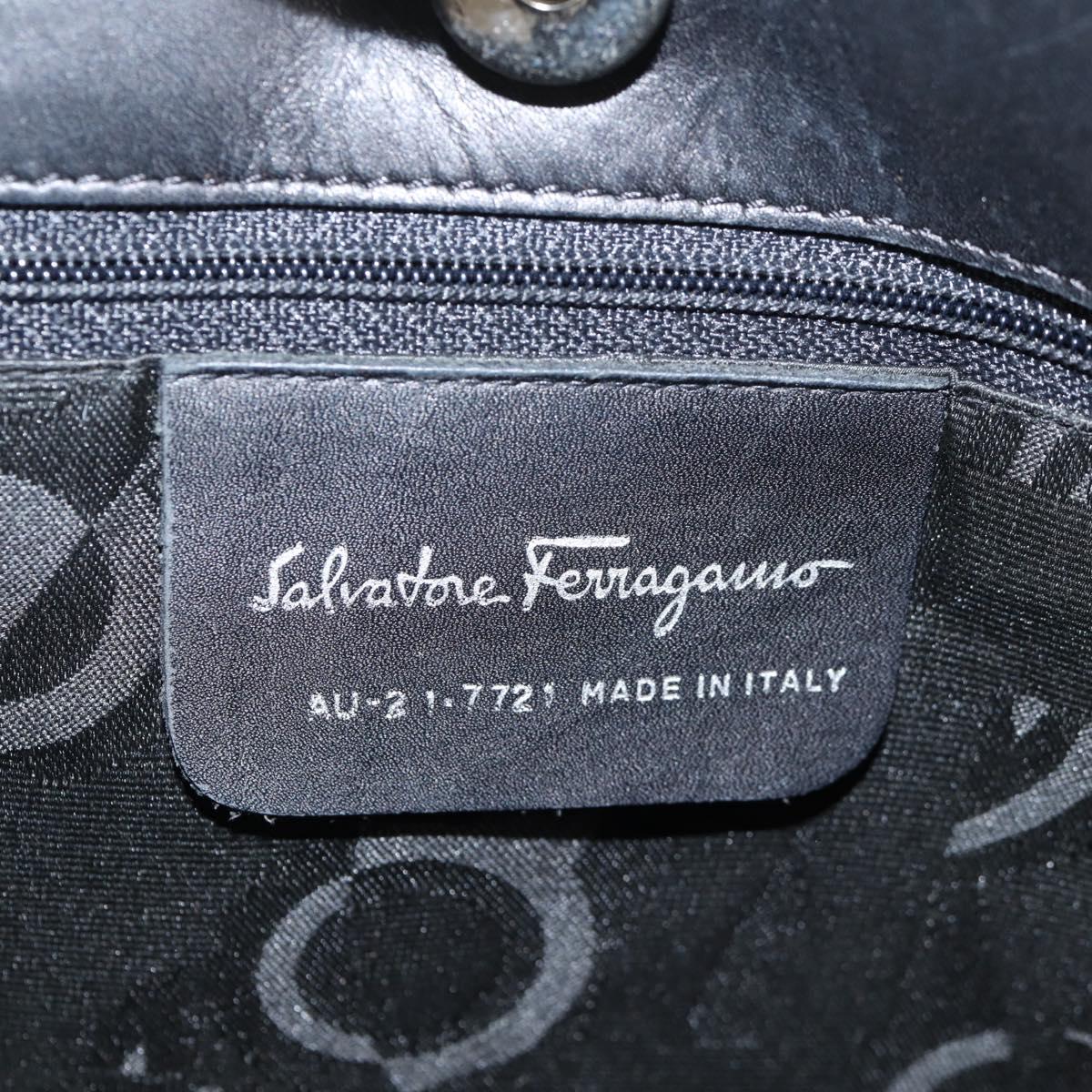 Salvatore Ferragamo Vala Shoulder Bag Canvas Black Silver Auth bs27291