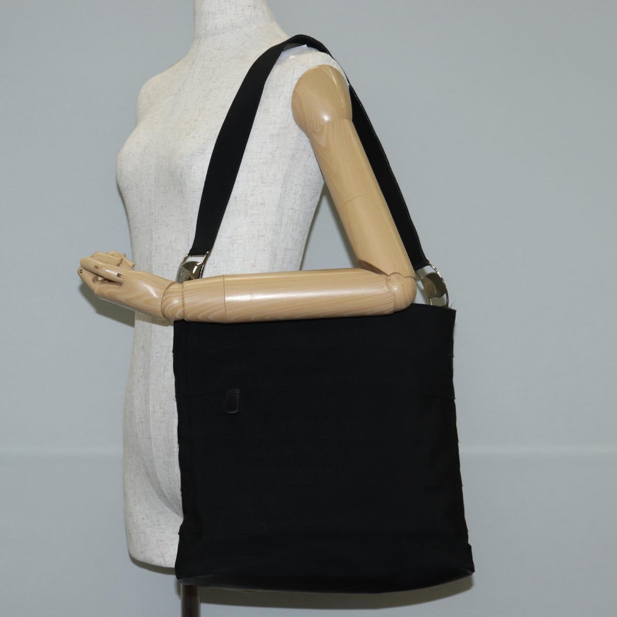 Salvatore Ferragamo Vala Shoulder Bag Canvas Black Silver Auth bs27291