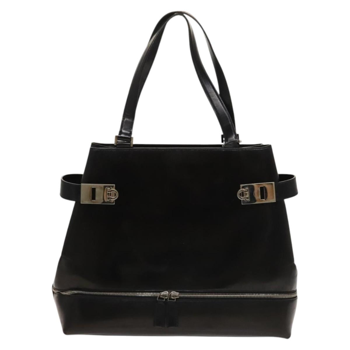Salvatore Ferragamo Gancini Tote Bag Leather Black Silver Auth bs27292