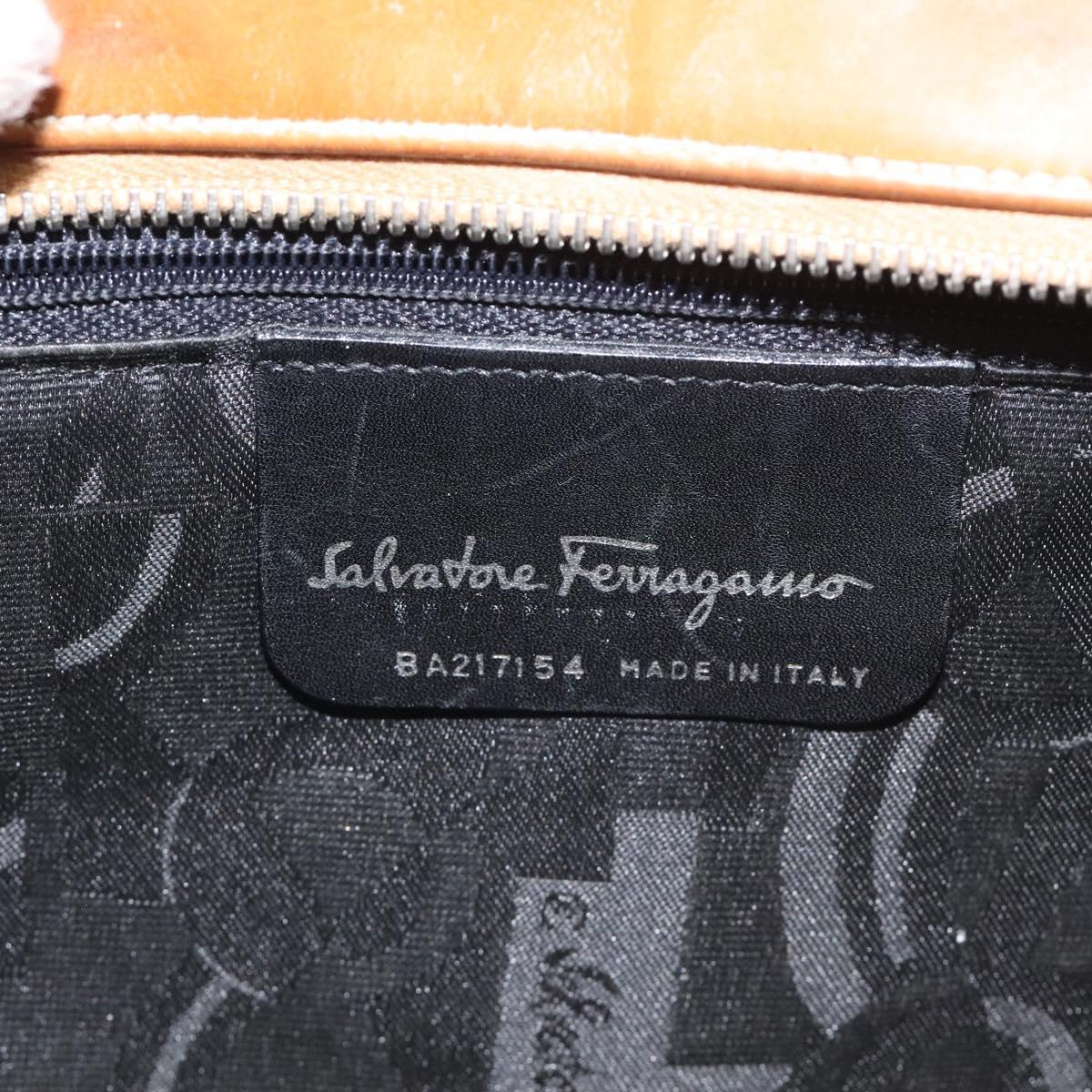 Salvatore Ferragamo Gancini Tote Bag Leather Brown Silver Auth bs27293