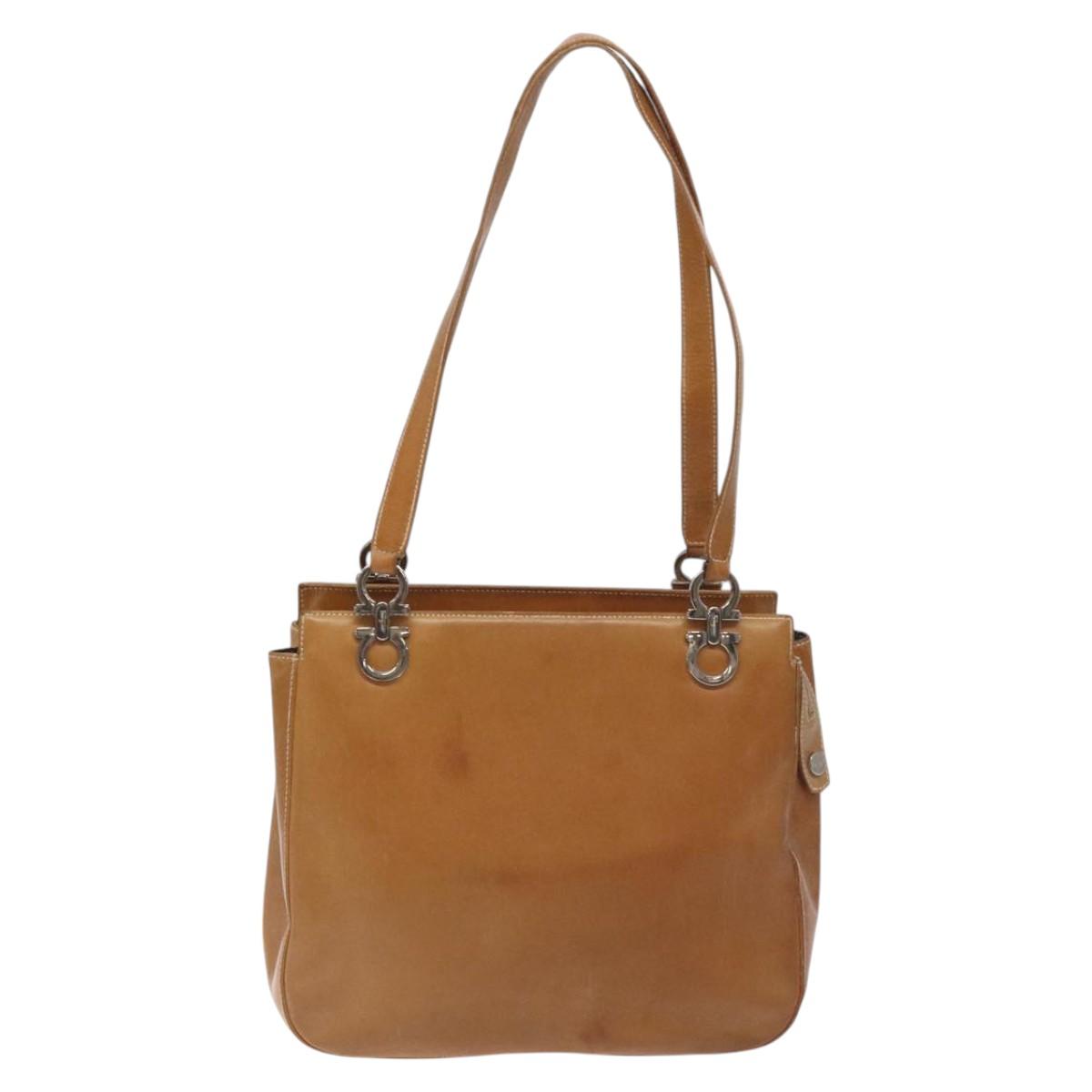 Salvatore Ferragamo Gancini Tote Bag Leather Brown Silver Auth bs27293