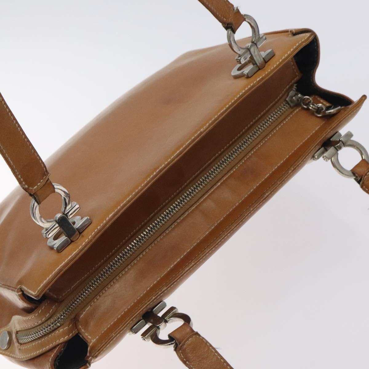 Salvatore Ferragamo Gancini Tote Bag Leather Brown Silver Auth bs27293