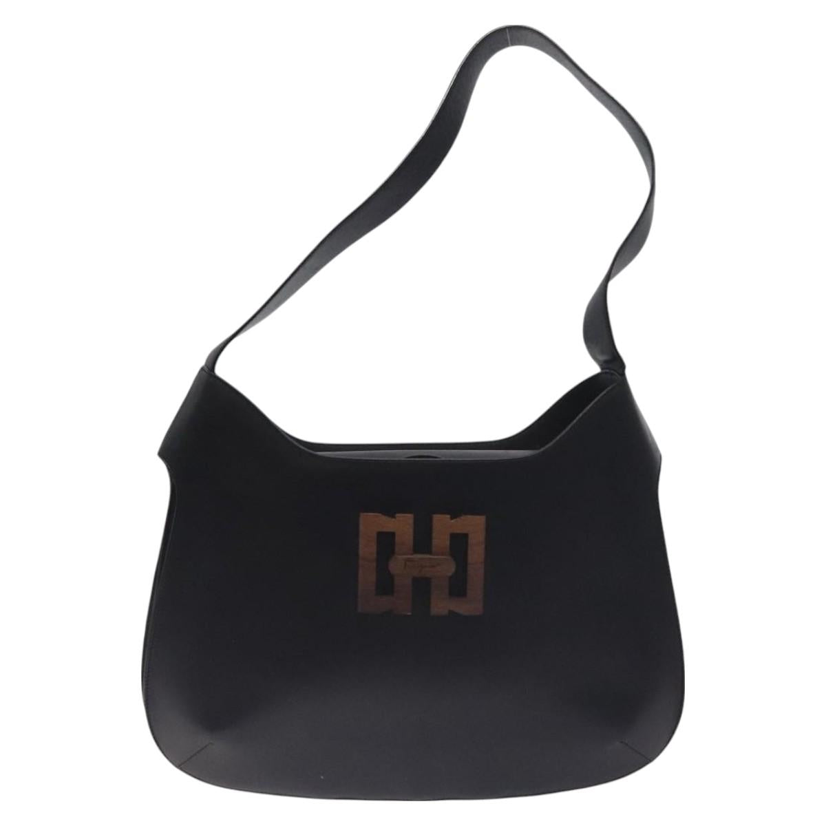 Salvatore Ferragamo Shoulder Bag Leather Black Gold Auth bs27295