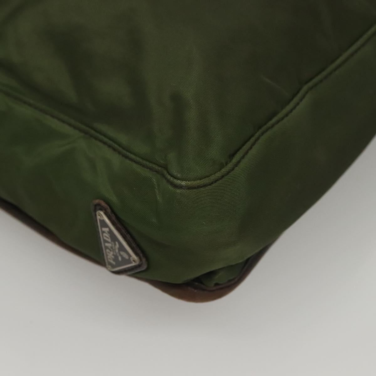 PRADA Tote Bag Nylon Khaki Silver Auth bs27300