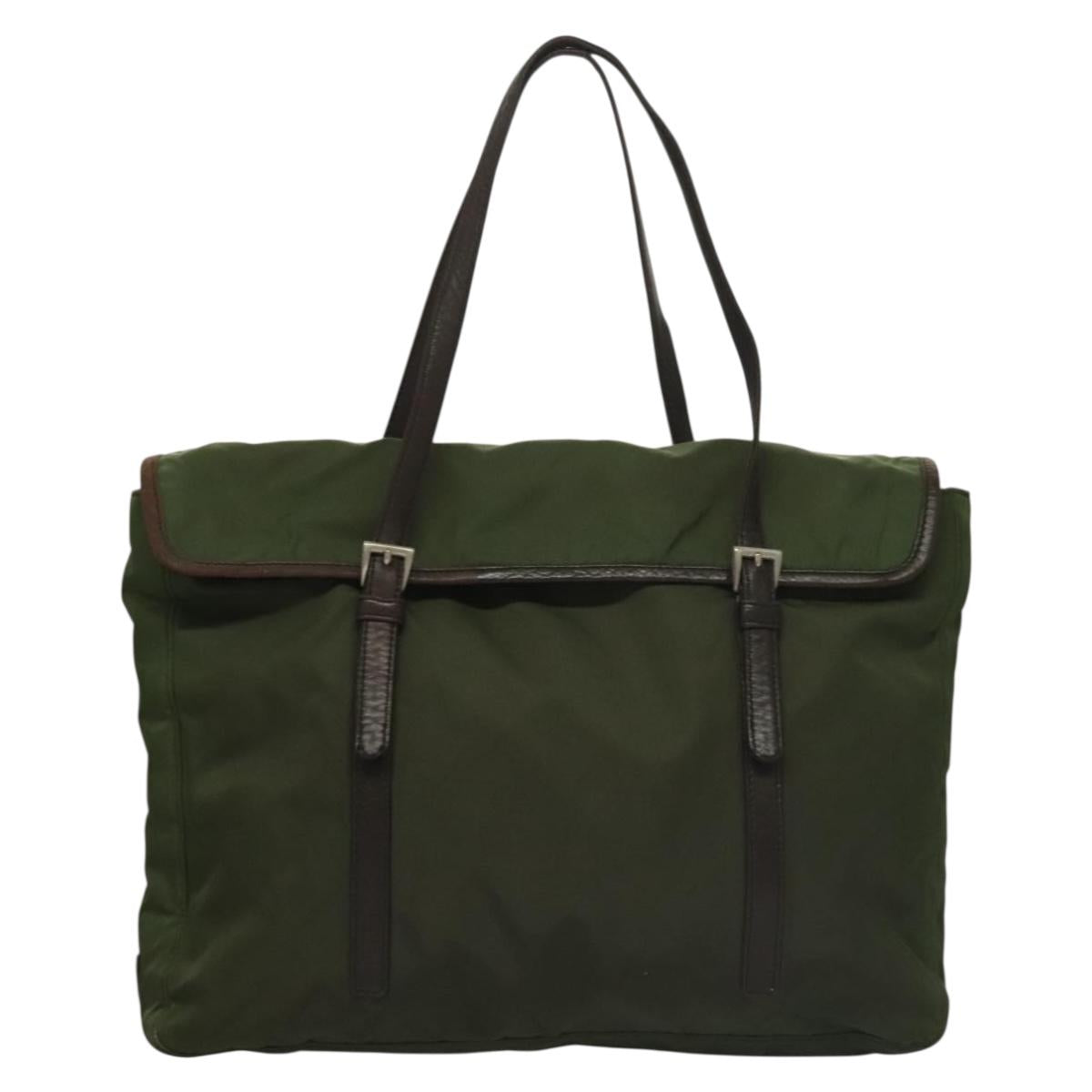 PRADA Tote Bag Nylon Khaki Silver Auth bs27300