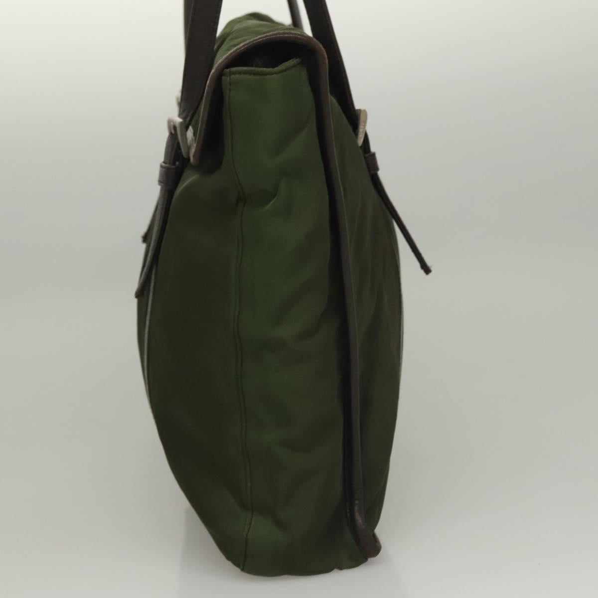 PRADA Tote Bag Nylon Khaki Silver Auth bs27300