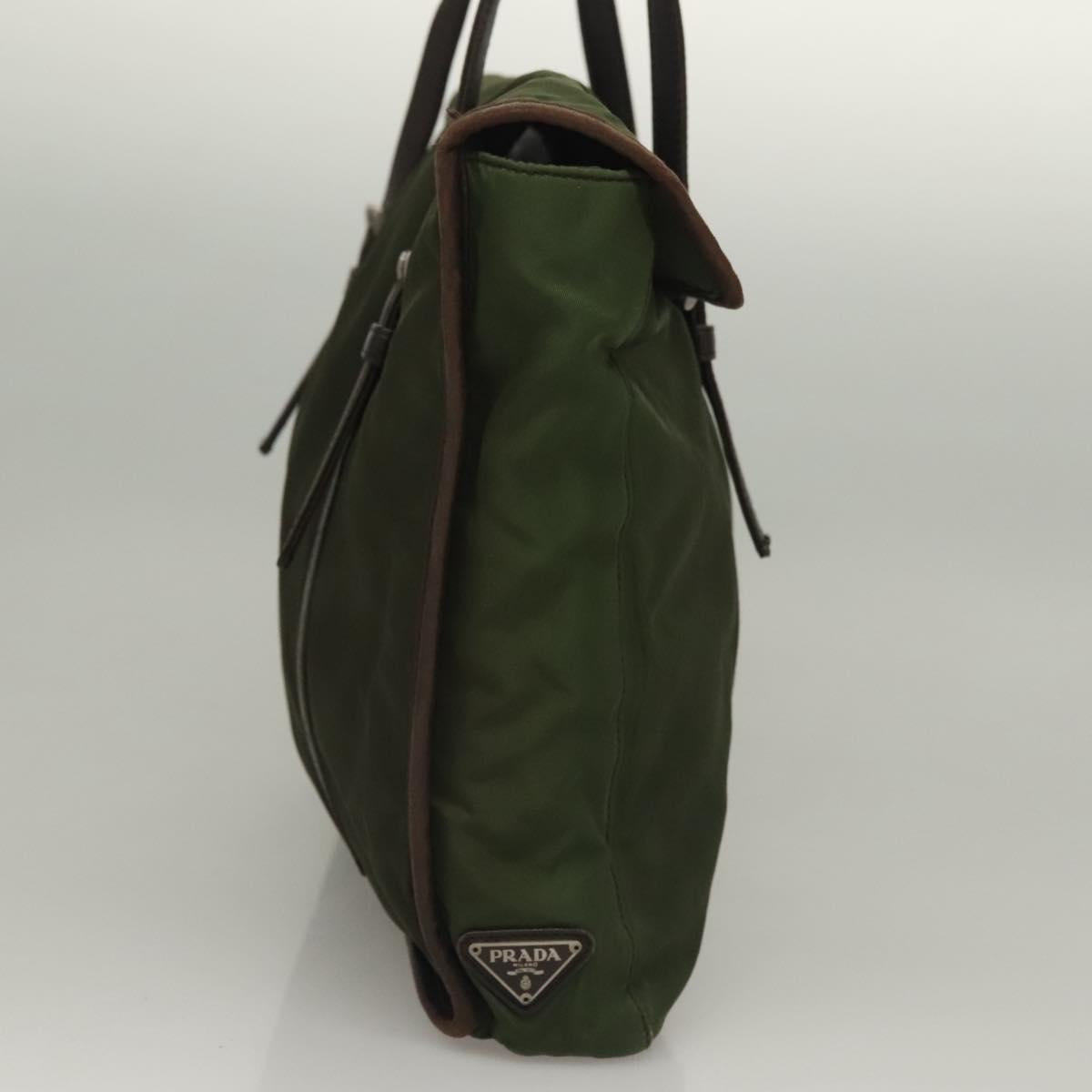 PRADA Tote Bag Nylon Khaki Silver Auth bs27300