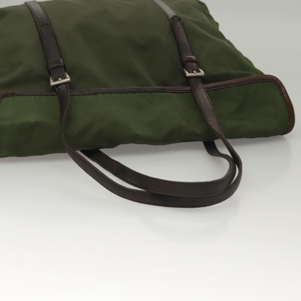 PRADA Tote Bag Nylon Khaki Silver Auth bs27300