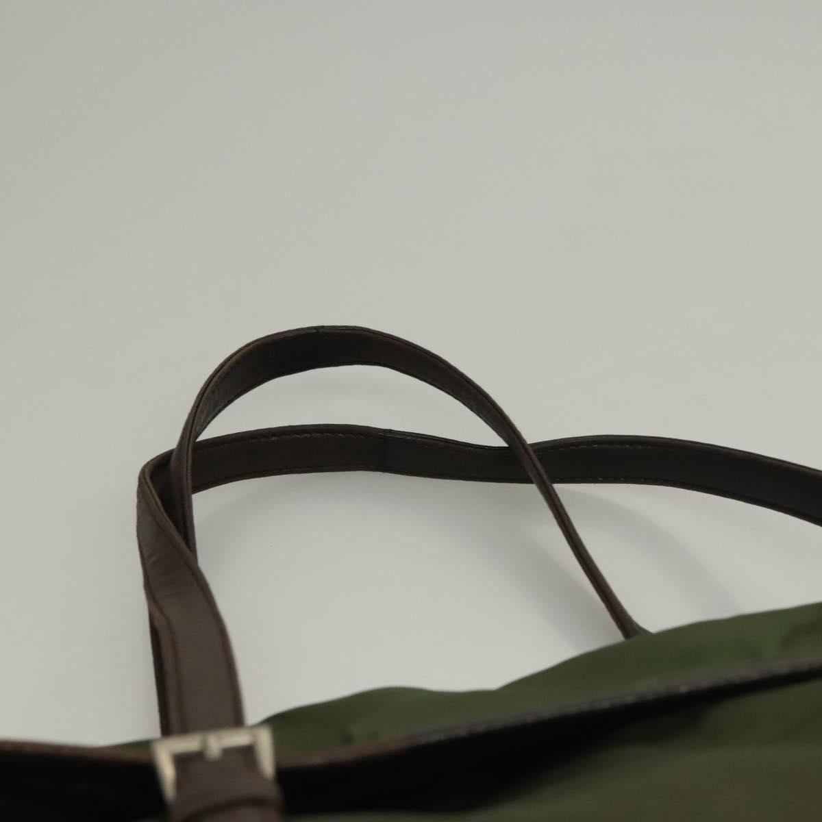 PRADA Tote Bag Nylon Khaki Silver Auth bs27300