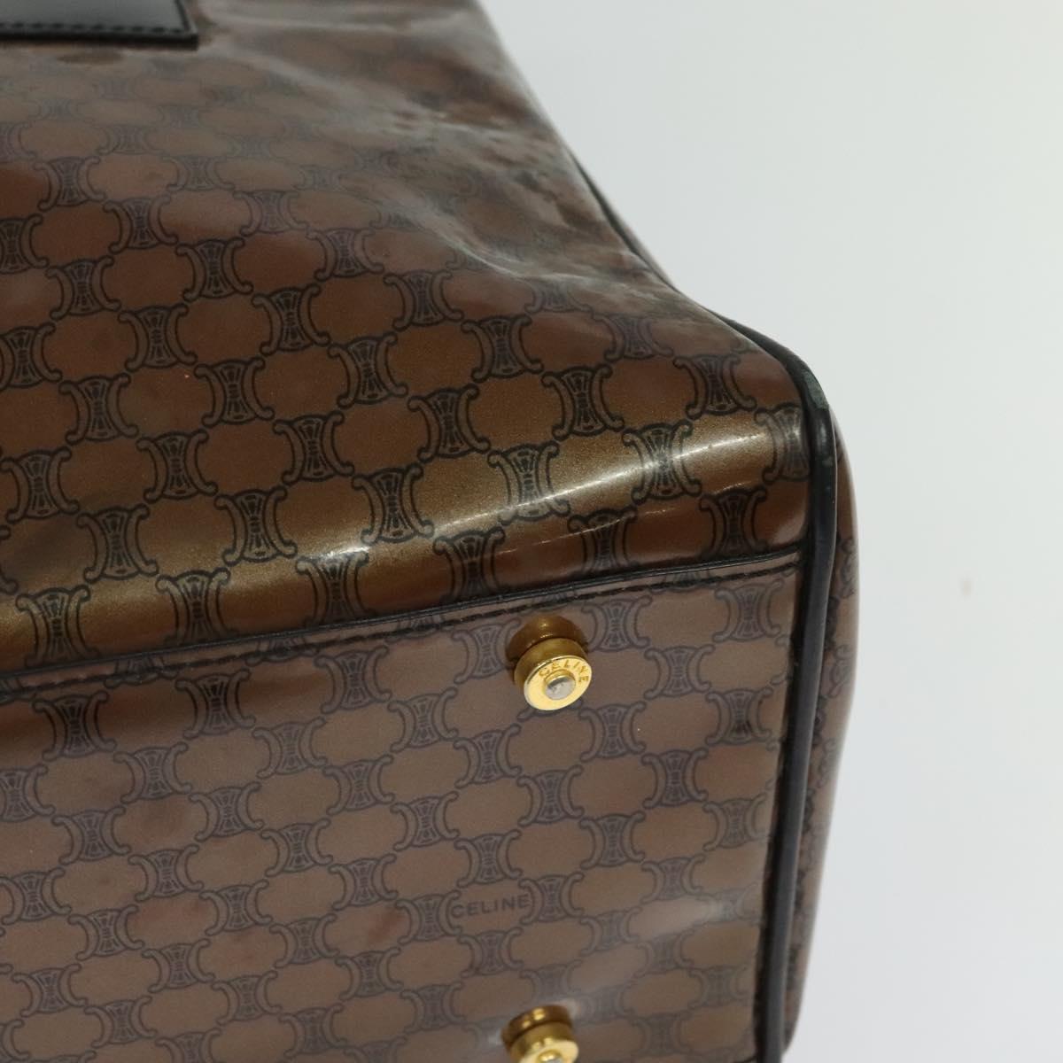 CELINE Macadam Canvas Hand Bag Enamel Brown Gold Auth bs27304