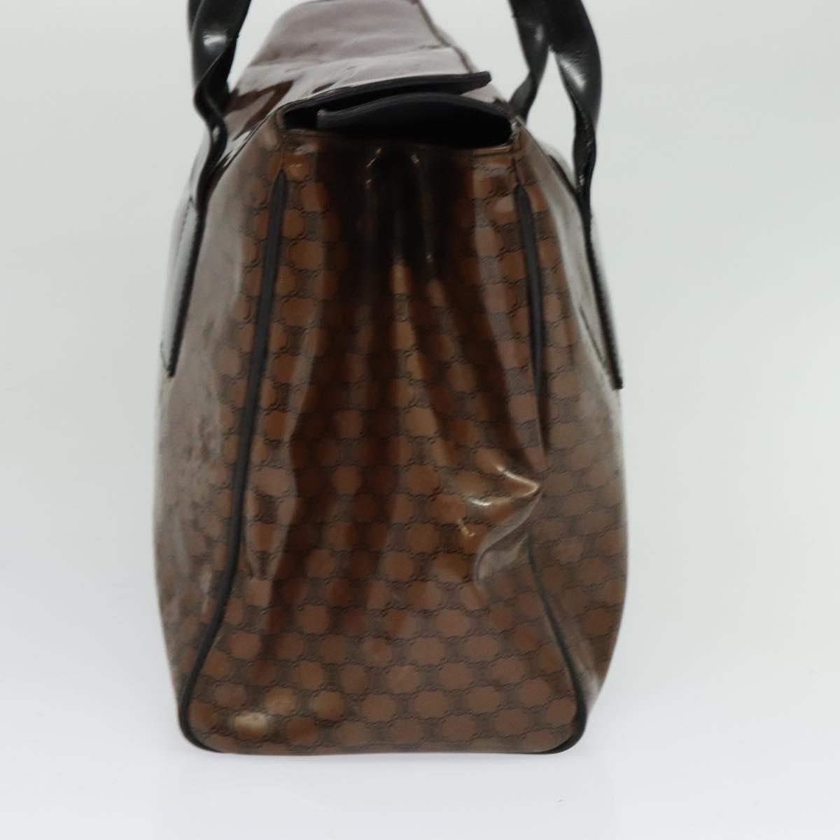 CELINE Macadam Canvas Hand Bag Enamel Brown Gold Auth bs27304