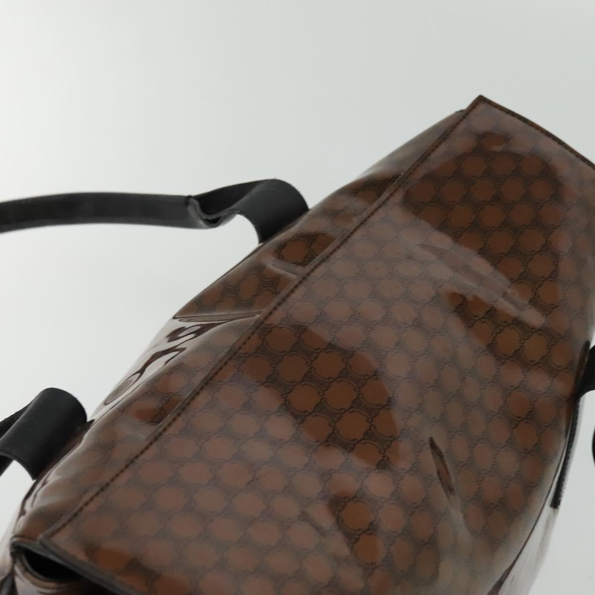 CELINE Macadam Canvas Hand Bag Enamel Brown Gold Auth bs27304