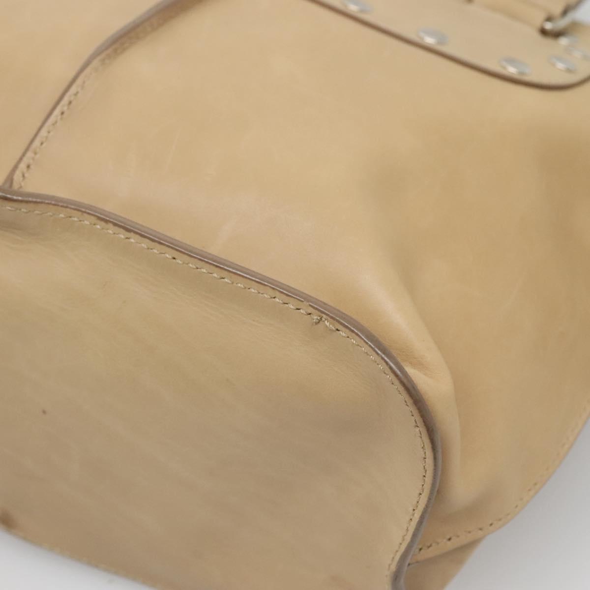 CELINE Hand Bag Leather 2way Beige Silver Auth bs27306