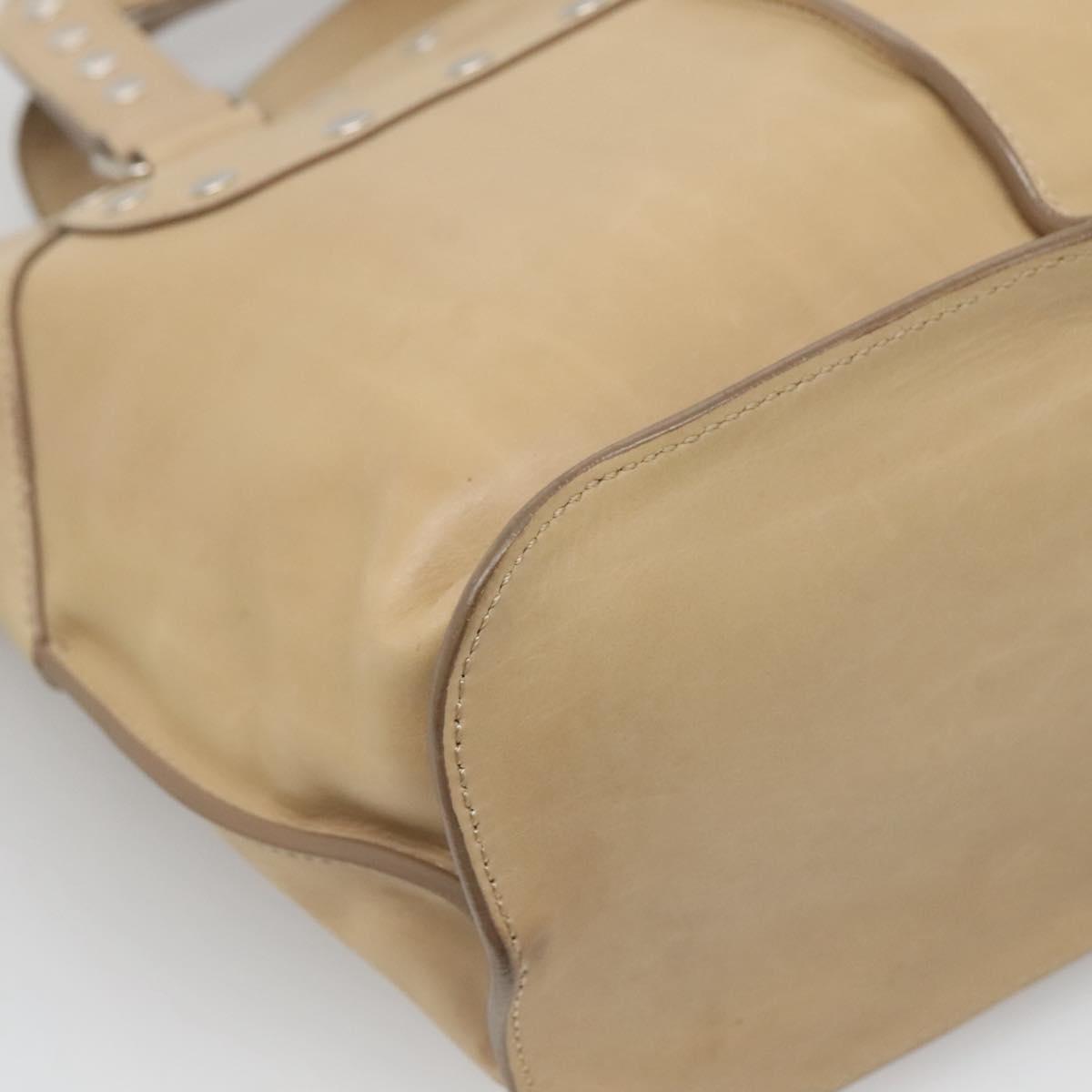 CELINE Hand Bag Leather 2way Beige Silver Auth bs27306