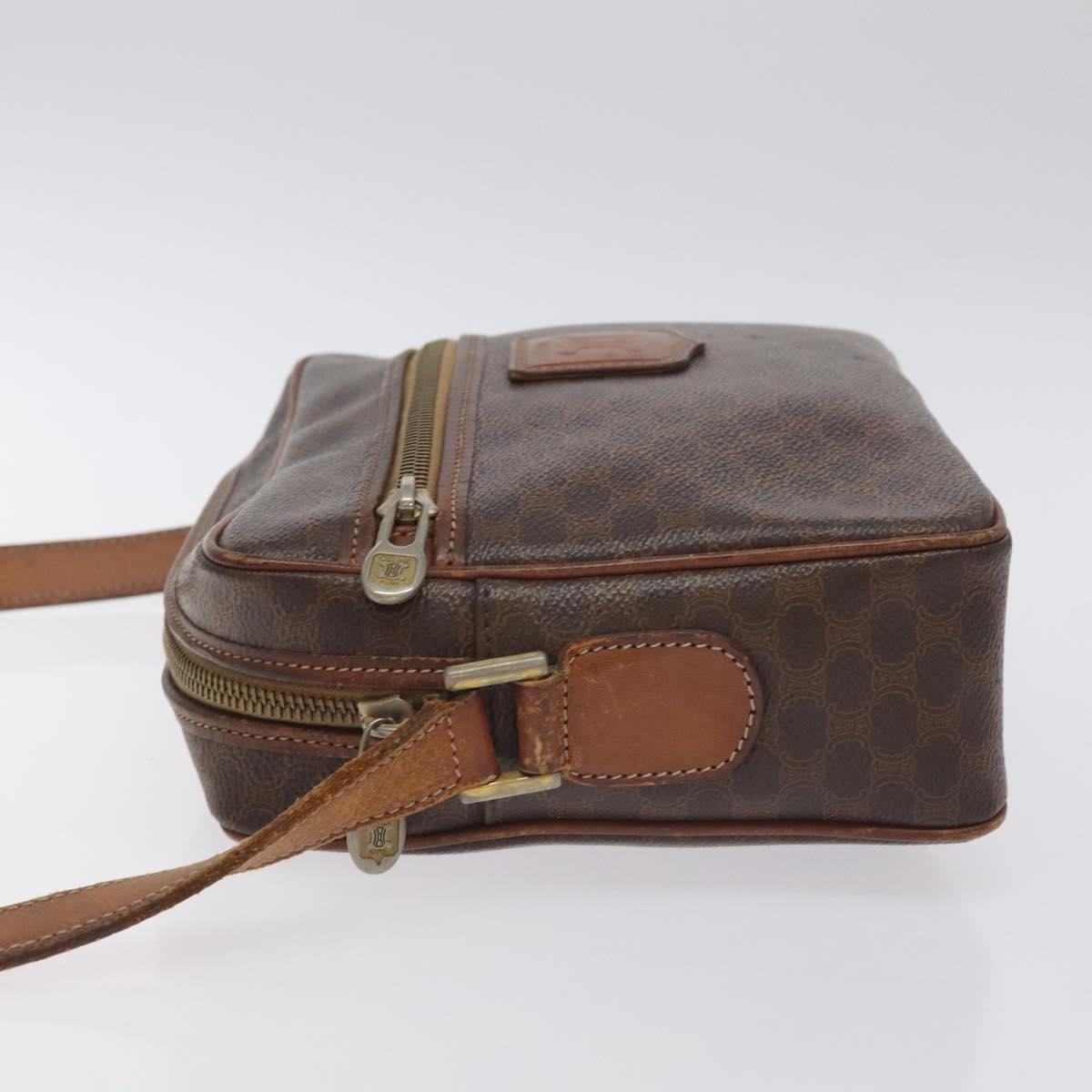 CELINE Macadam Canvas Shoulder Bag PVC Leather Brown Gold Auth bs27307