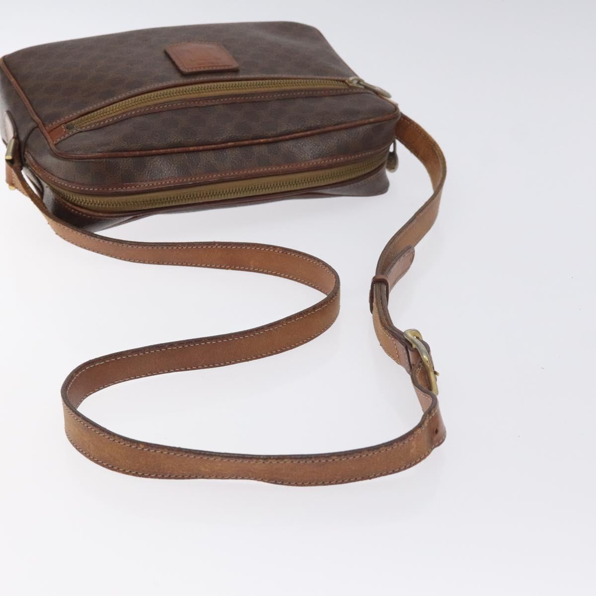 CELINE Macadam Canvas Shoulder Bag PVC Leather Brown Gold Auth bs27307
