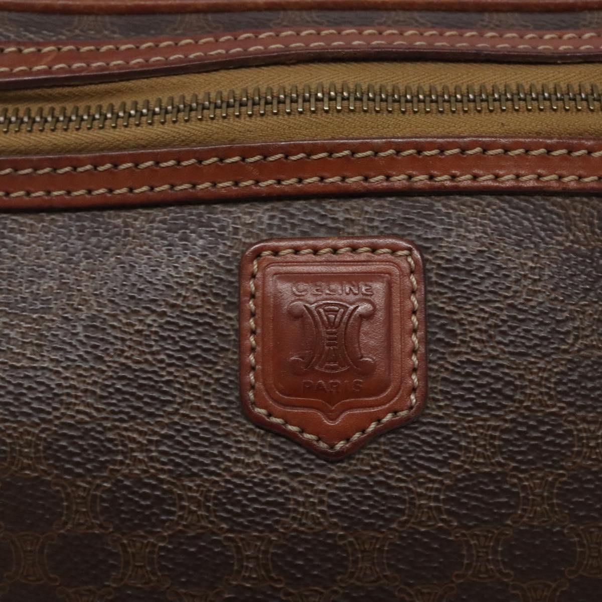 CELINE Macadam Canvas Clutch Bag PVC Leather Brown Gold Auth bs27308