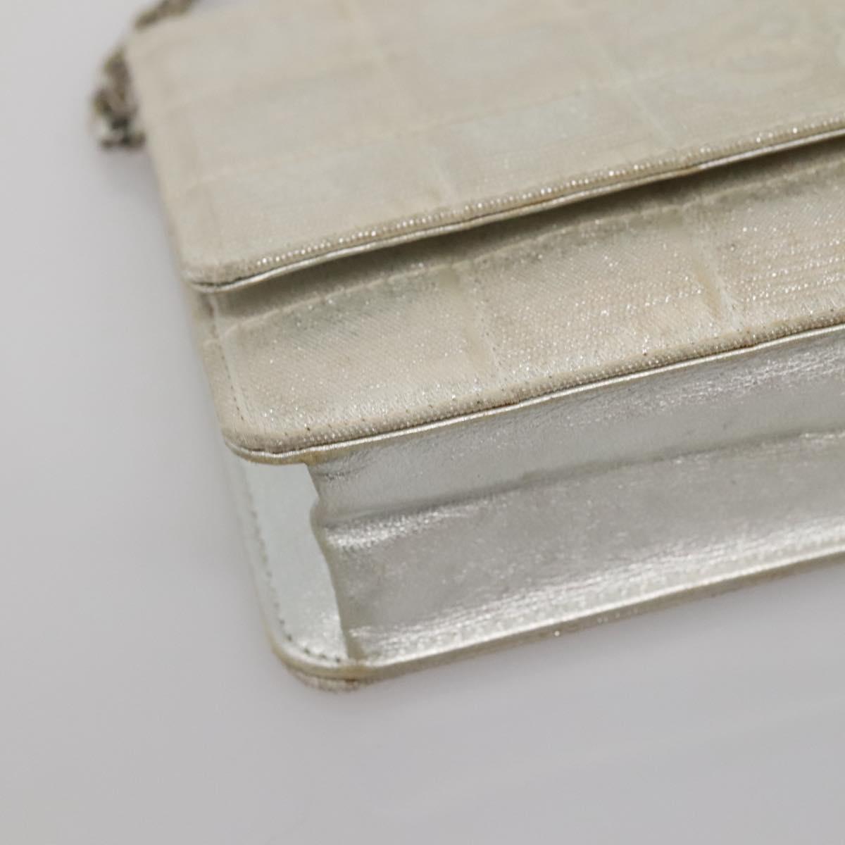 CHANEL New Travel Line Chain Wallet Nylon Silver CC Auth bs27339