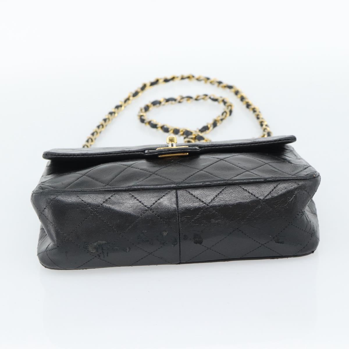 CHANEL Mini Matelasse 20 Chain Shoulder Bag Lamb Skin Black Gold CC Auth bs27341