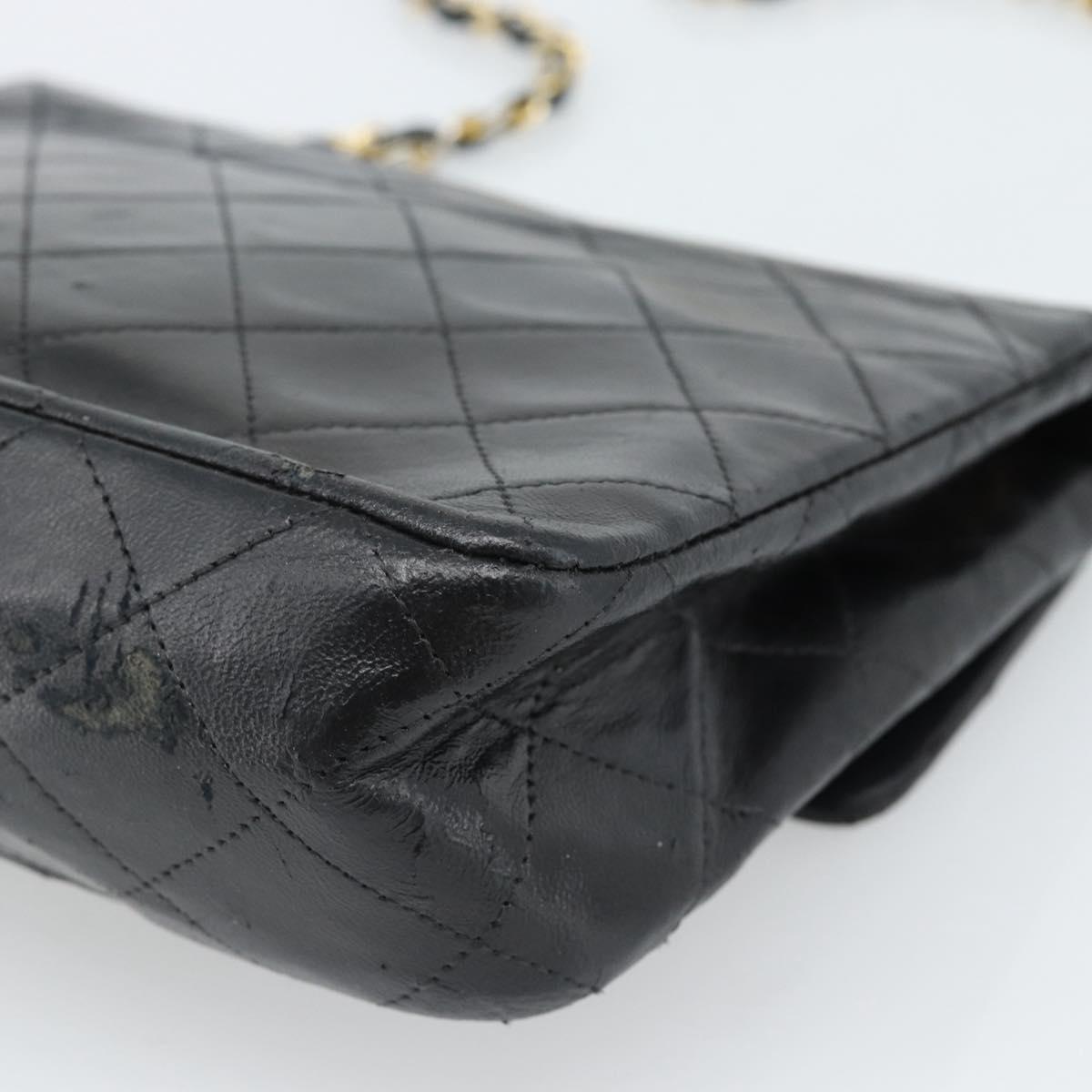 CHANEL Mini Matelasse 20 Chain Shoulder Bag Lamb Skin Black Gold CC Auth bs27341