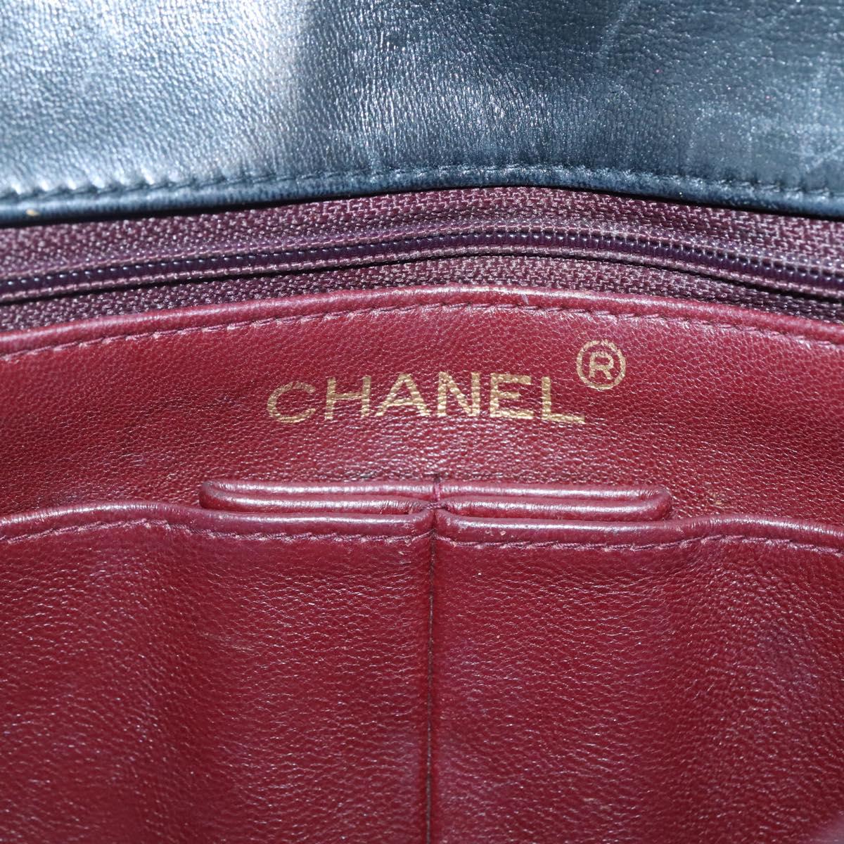 CHANEL Mini Matelasse Chain Shoulder Bag Lamb Skin Black Gold CC Auth bs27341