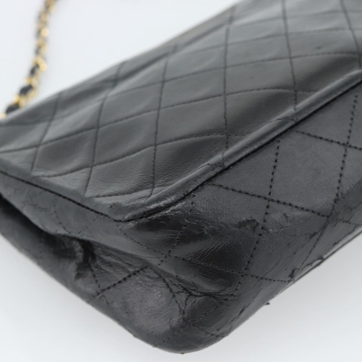 CHANEL Mini Matelasse 20 Chain Shoulder Bag Lamb Skin Black Gold CC Auth bs27341