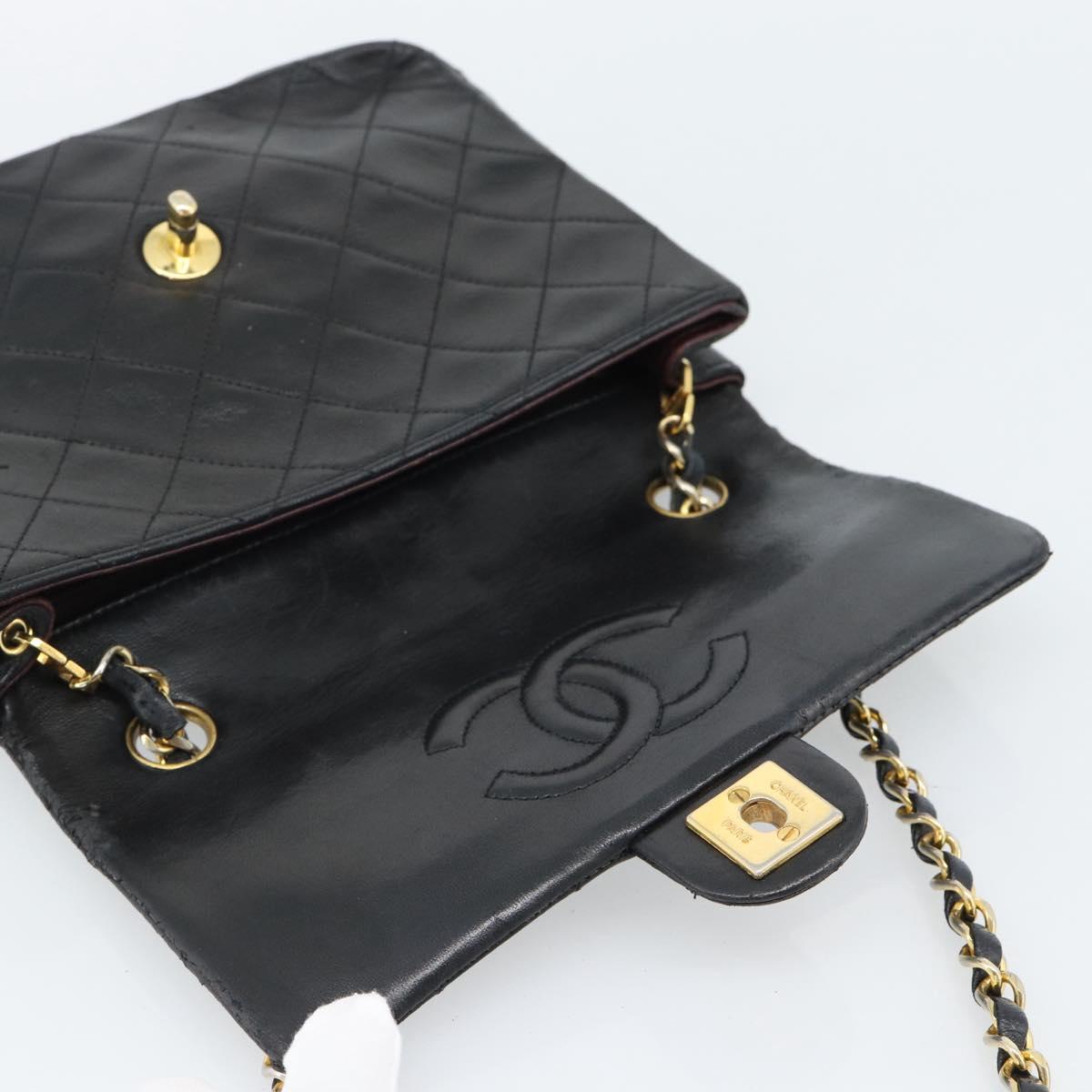 CHANEL Mini Matelasse 20 Chain Shoulder Bag Lamb Skin Black Gold CC Auth bs27341