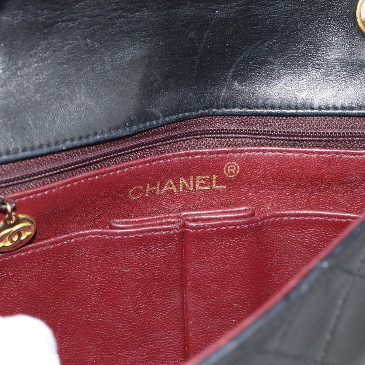 CHANEL Mini Matelasse 20 Chain Shoulder Bag Lamb Skin Black Gold CC Auth bs27341