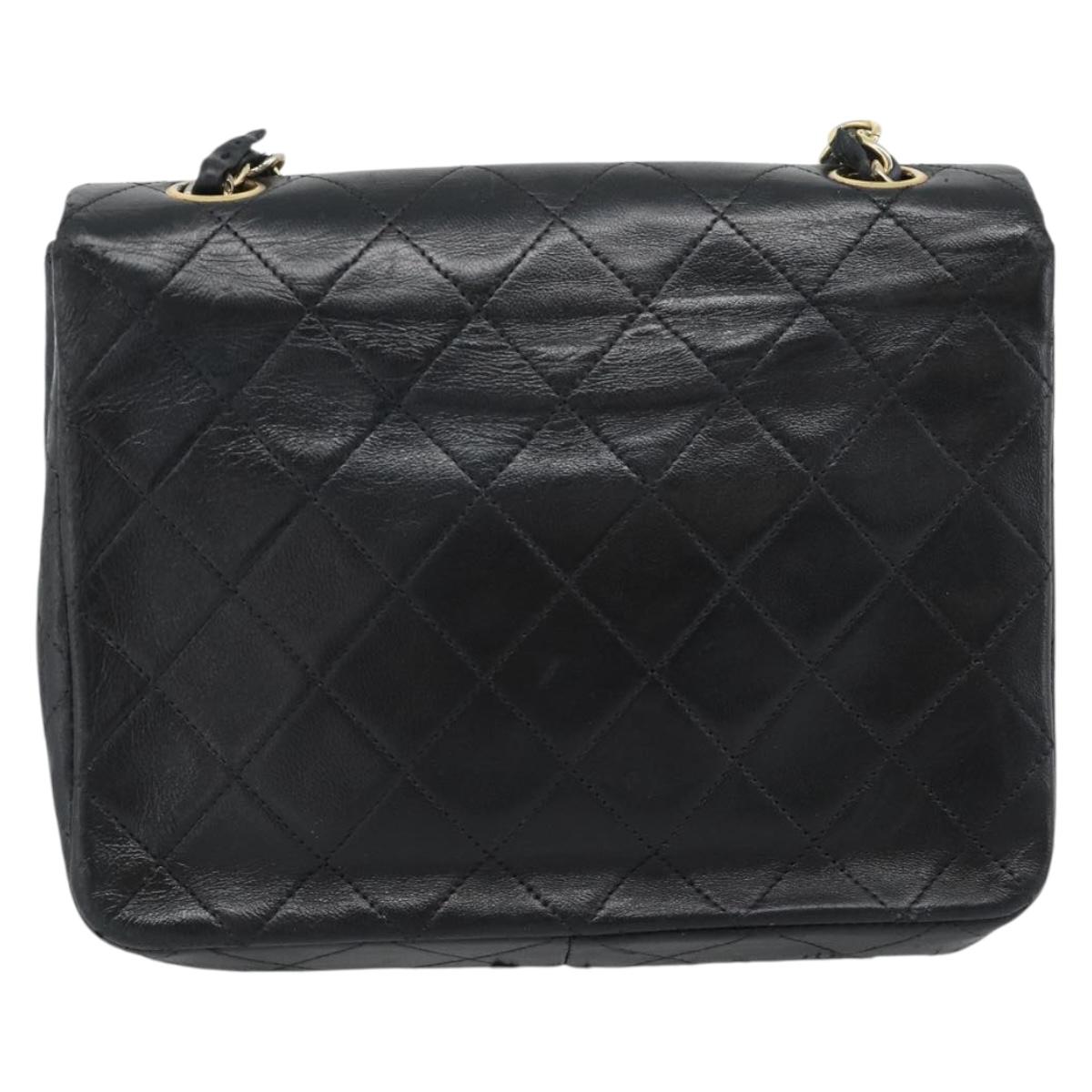 CHANEL Mini Matelasse 20 Chain Shoulder Bag Lamb Skin Black Gold CC Auth bs27341