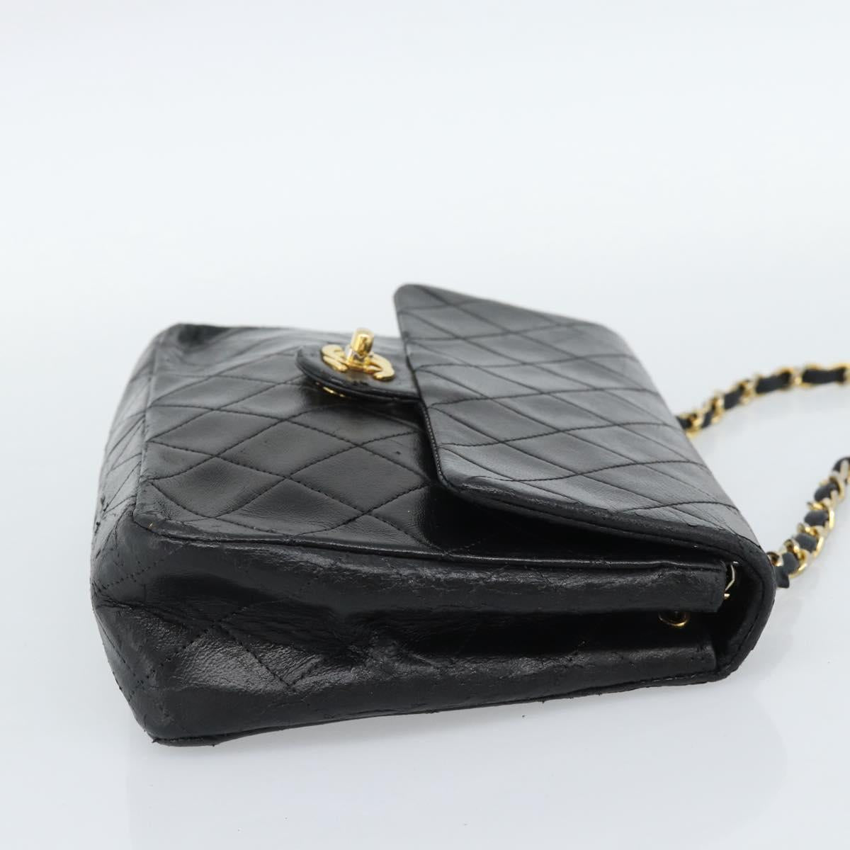 CHANEL Mini Matelasse 20 Chain Shoulder Bag Lamb Skin Black Gold CC Auth bs27341