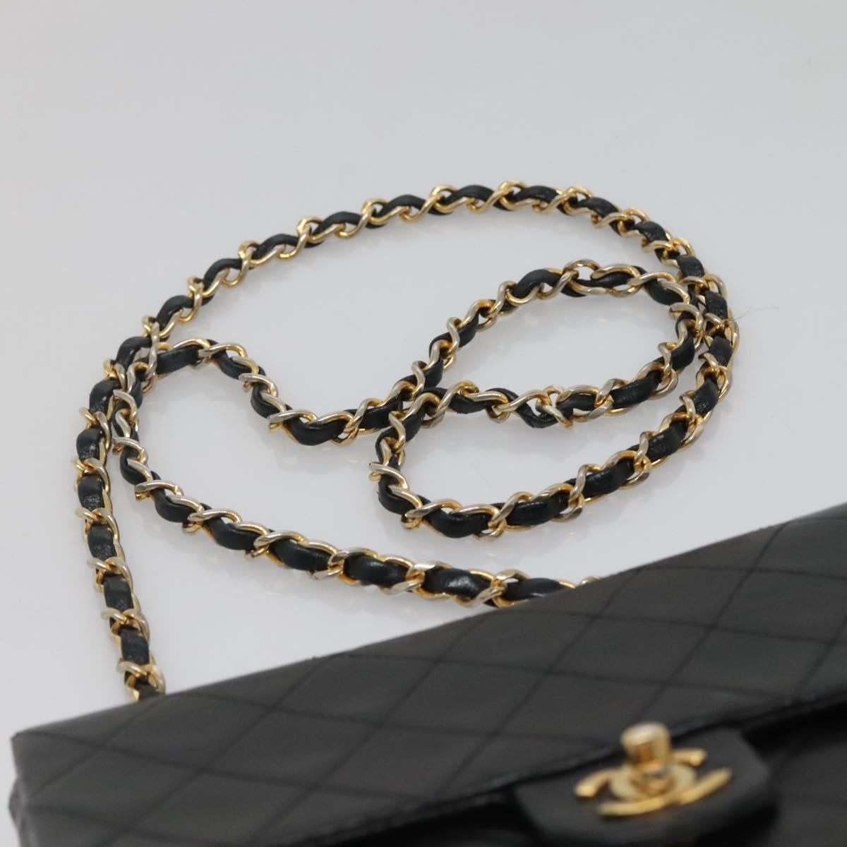 CHANEL Mini Matelasse Chain Shoulder Bag Lamb Skin Black Gold CC Auth bs27341