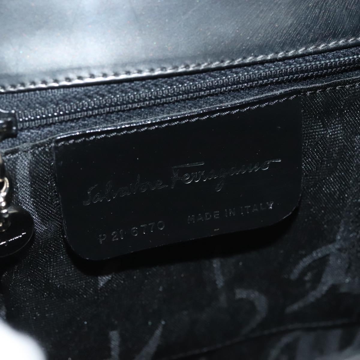 Salvatore Ferragamo Gancini Hand Bag Enamel 2way Gray Silver Auth bs27352