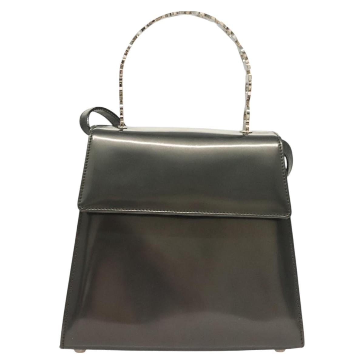 Salvatore Ferragamo Gancini Hand Bag Enamel 2way Gray Silver Auth bs27352