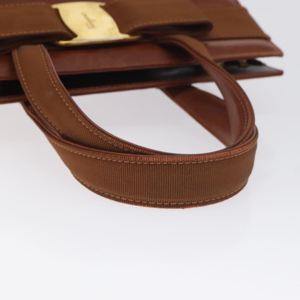 Salvatore Ferragamo Vala Hand Bag Leather Brown Gold Auth bs27353