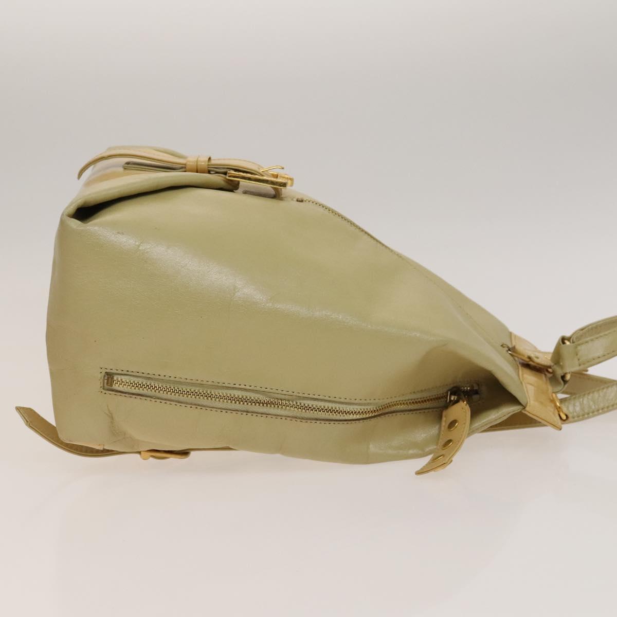 VERSACE Backpack Leather Beige Gold Auth bs27362