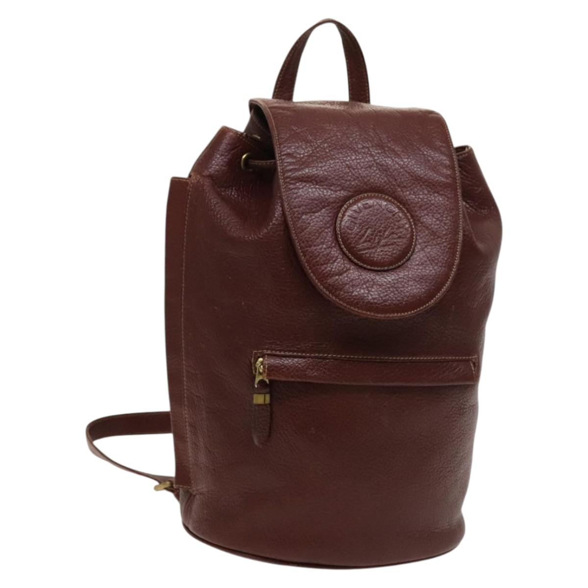 GIVENCHY Backpack Leather Bordeaux Gold Auth bs27365