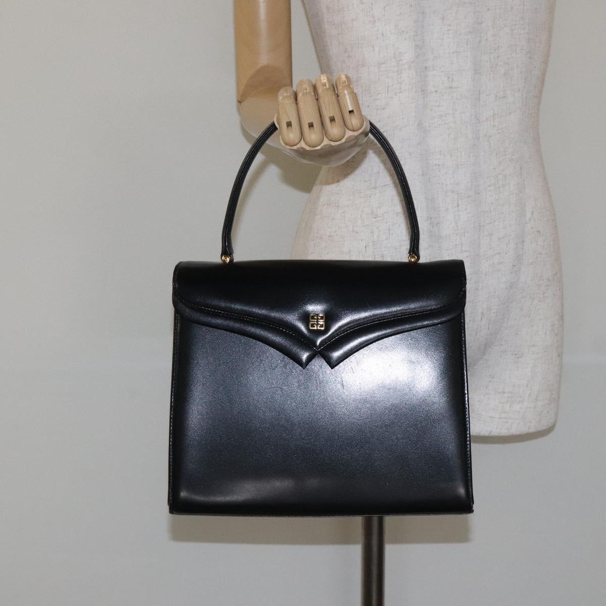 GIVENCHY Hand Bag Leather Black Silver Auth bs27366