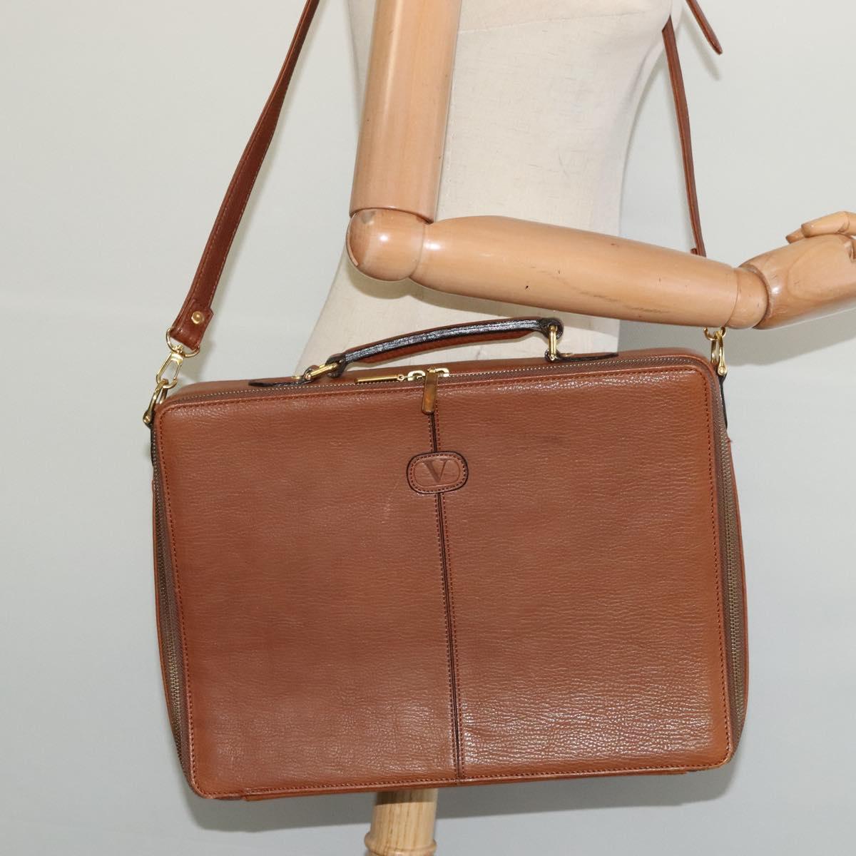 VALENTINO Hand Bag Leather 2way Brown Gold Auth bs27369
